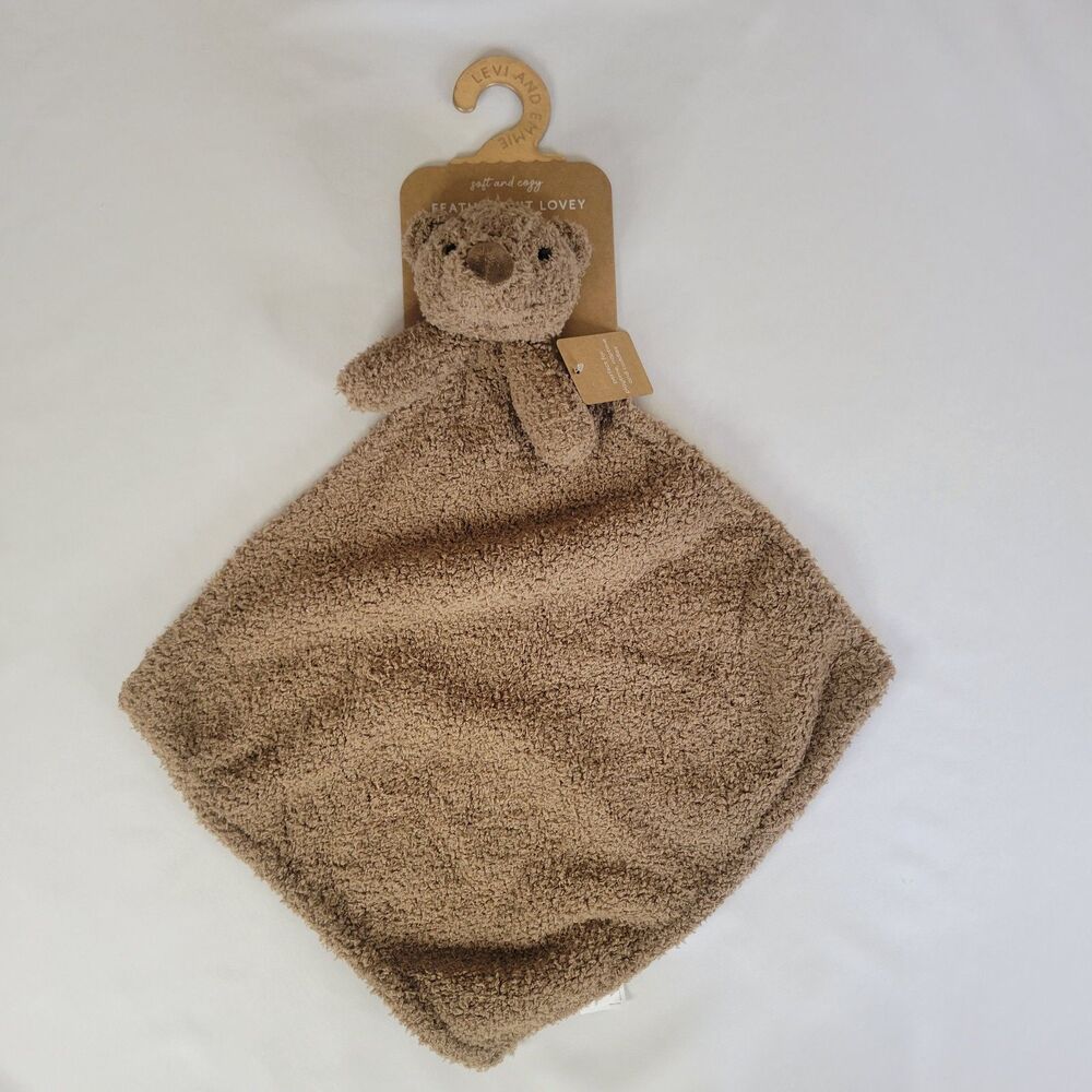 Levi Emmie Brown Teddy Bear Plush Lovey Feather Knit Baby Security Blanket 15"
